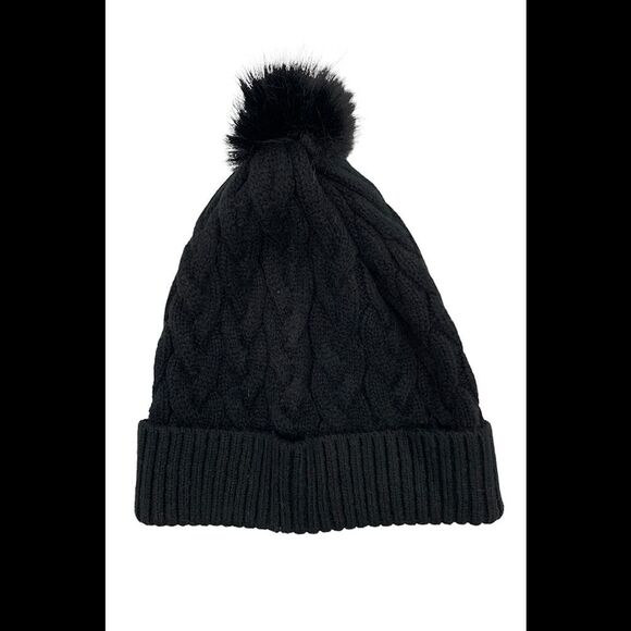 Peace Love World Sweater Hat with Pom Pom Black - Picture 2 of 2